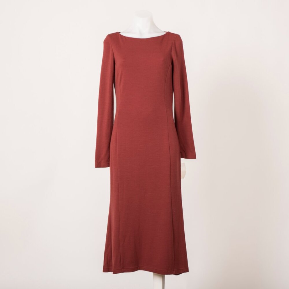 Industria Burgundy Long Sleeve Wool Blend Midi Dress